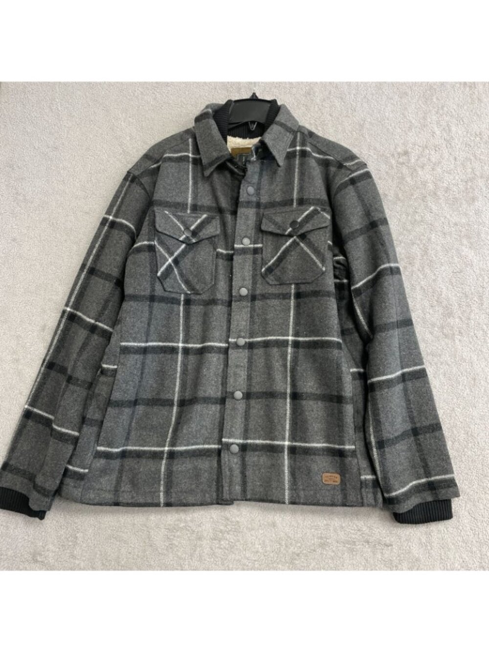 Jachs New York Men's L Plaid Sherpa-Lined Jacket Black Gray Wool Blend Jck258 - Picture 4 of 12